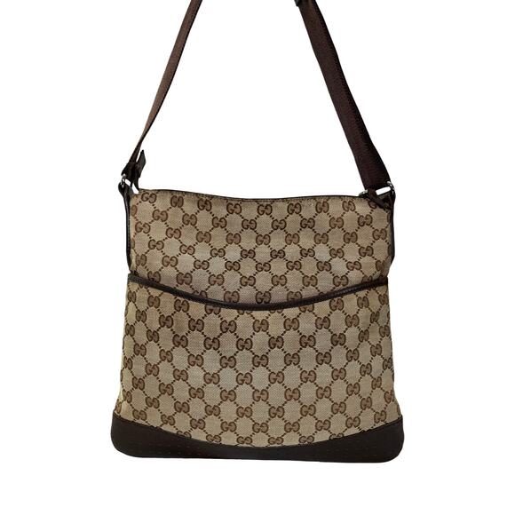 Gucci GG Canvas Shoulder Bag 145857 Brown Monogram Crossbody Vintage Authentic - Picture 1 of 15